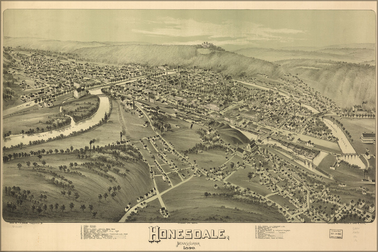 24"x36" Gallery Poster, map of Honesdale, Pennsylvania 1890