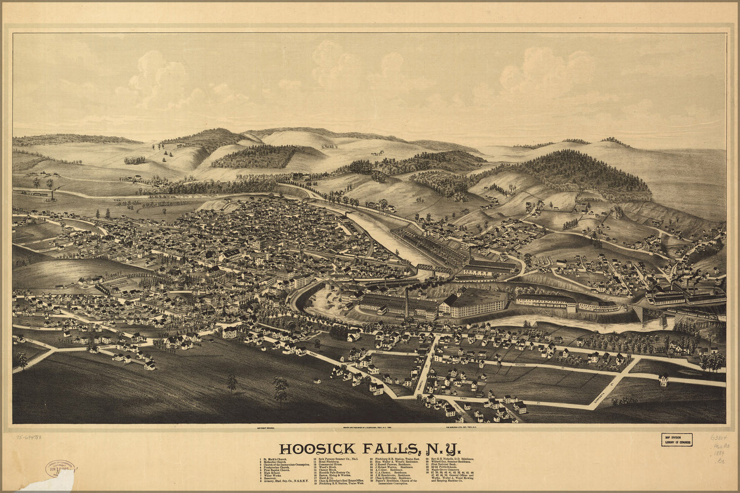 24"x36" Gallery Poster, map of Hoosick Falls, New york 1889