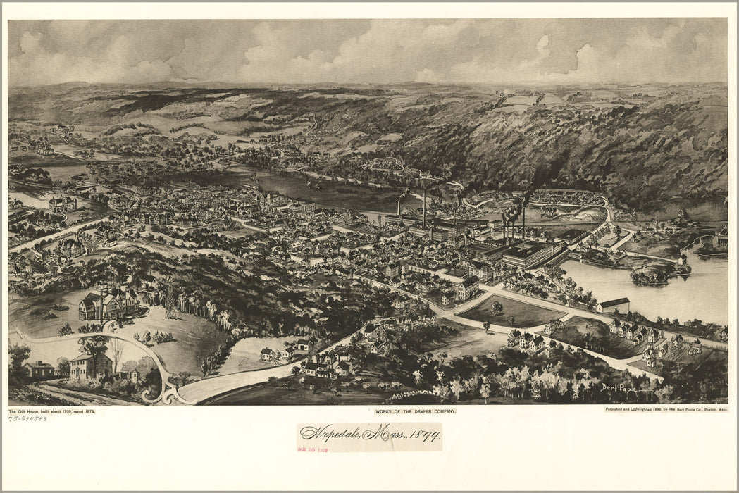 24"x36" Gallery Poster, map of Hopedale, Massachusetts 1899