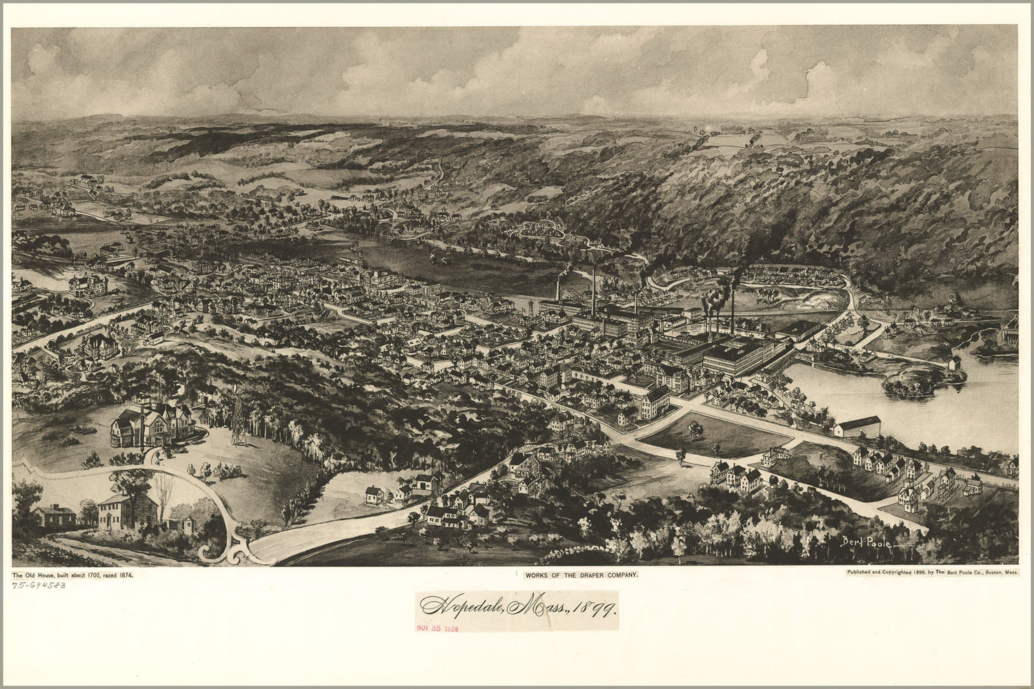 24"x36" Gallery Poster, map of Hopedale, Massachusetts 1899