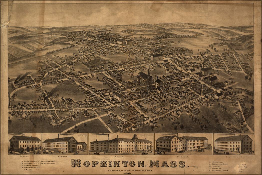 24"x36" Gallery Poster, map of Hopkinton, Massachusetts 1880