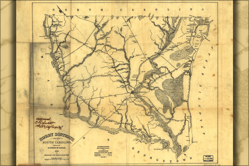 24"x36" Gallery Poster, map of Horry District, South Carolina 1825