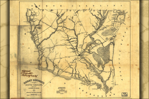24"x36" Gallery Poster, map of Horry District, South Carolina 1825