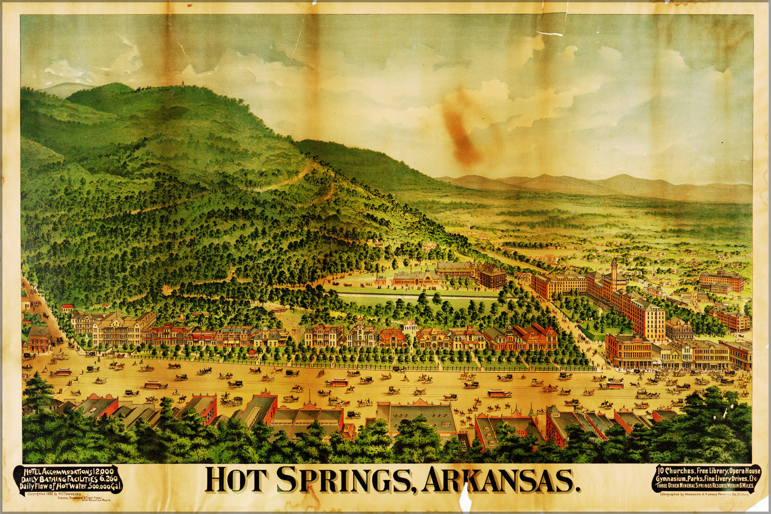 24"x36" Gallery Poster, map of Hot Springs, Arkansas 1890