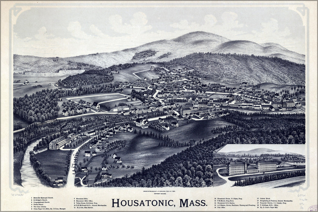 24"x36" Gallery Poster, map of Housatonic, Massachusetts 1890