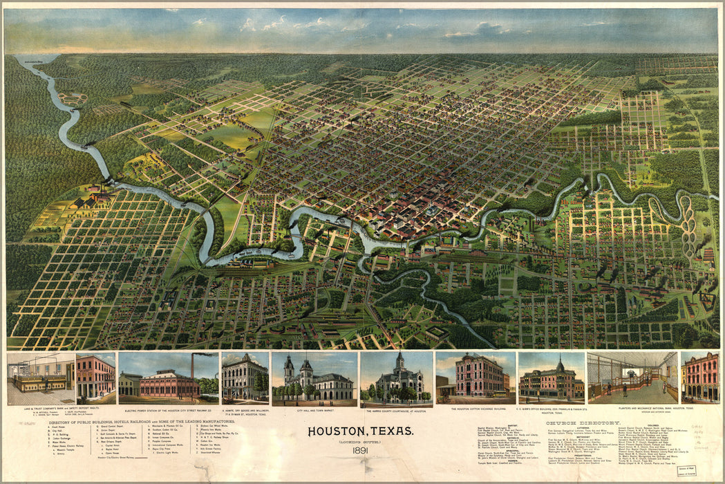 24"x36" Gallery Poster, map of Houston, Texas 1891
