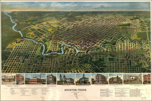 24"x36" Gallery Poster, map of Houston, Texas 1891