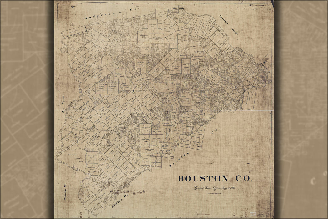 24"x36" Gallery Poster, map of Houston Co texas 1890