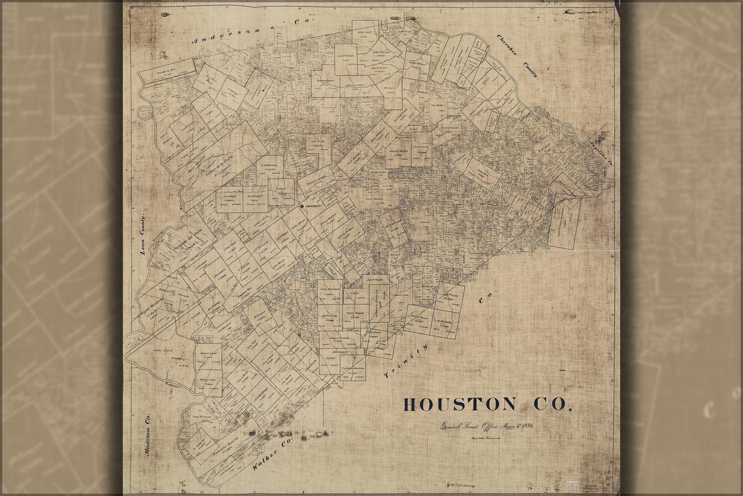 24"x36" Gallery Poster, map of Houston Co texas 1890