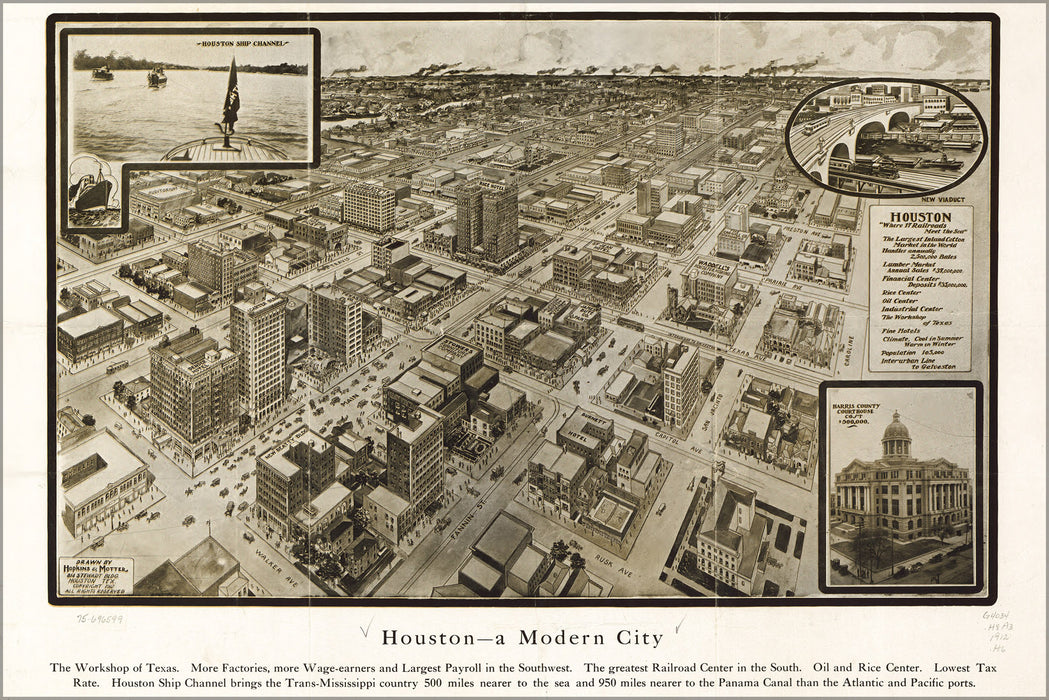 24"x36" Gallery Poster, map of Houston texas 1912