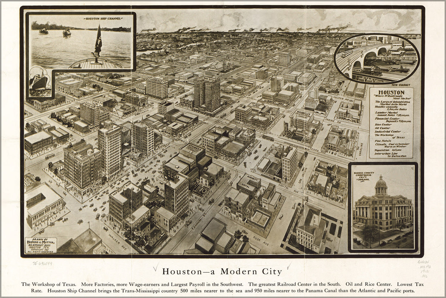 24"x36" Gallery Poster, map of Houston texas 1912