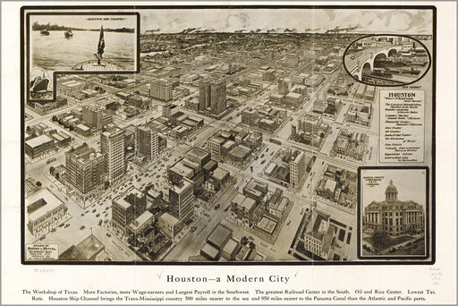 24"x36" Gallery Poster, map of Houston texas 1912