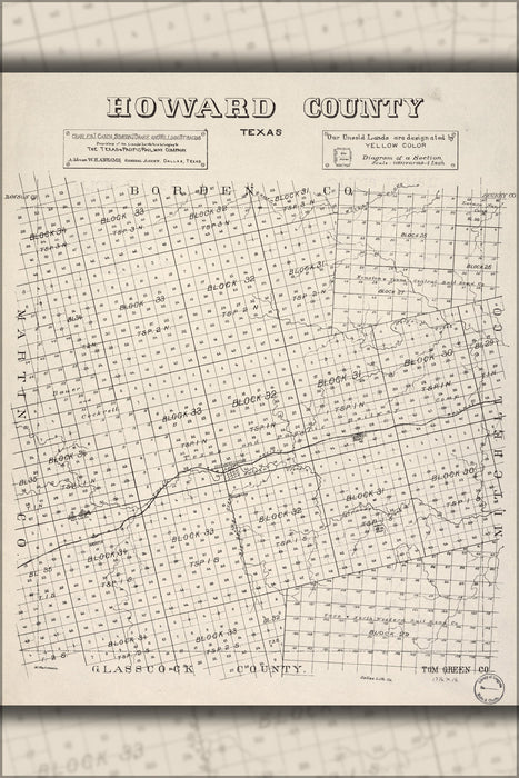 24"x36" Gallery Poster, map of Howard County, Texas 1890