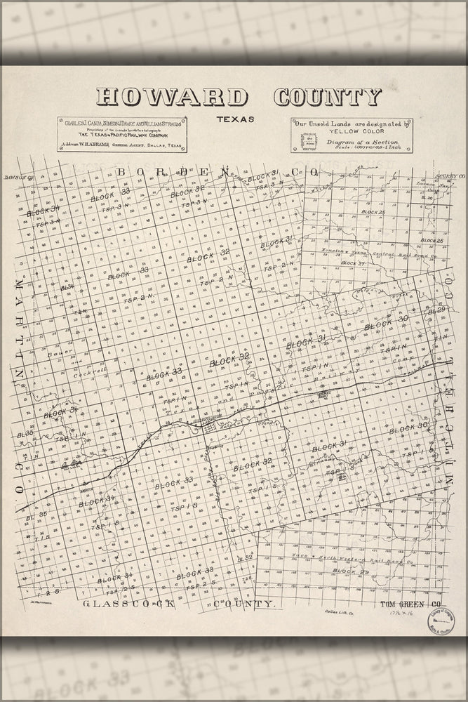 24"x36" Gallery Poster, map of Howard County, Texas 1890