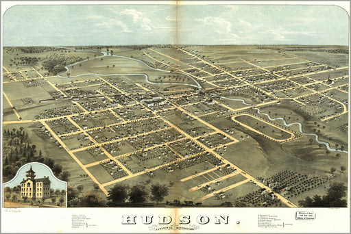 24"x36" Gallery Poster, map of Hudson, Lenawee Co., Michigan 1868