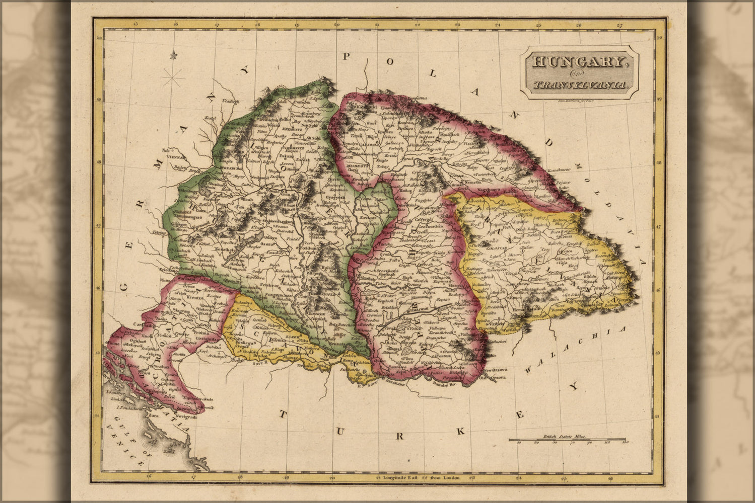 24"x36" Gallery Poster, map of Hungary 1817