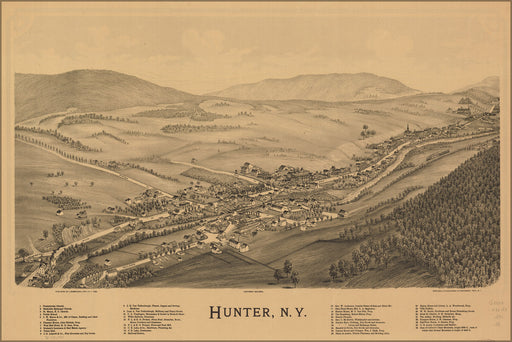 24"x36" Gallery Poster, map of Hunter, New York 1890