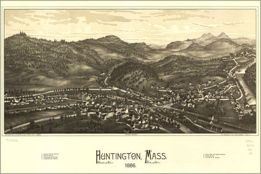 24"x36" Gallery Poster, map of Huntington, Massachusetts 1886