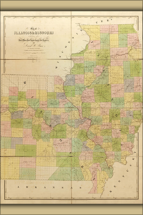 24"x36" Gallery Poster, map of Illinois, Missouri 1839