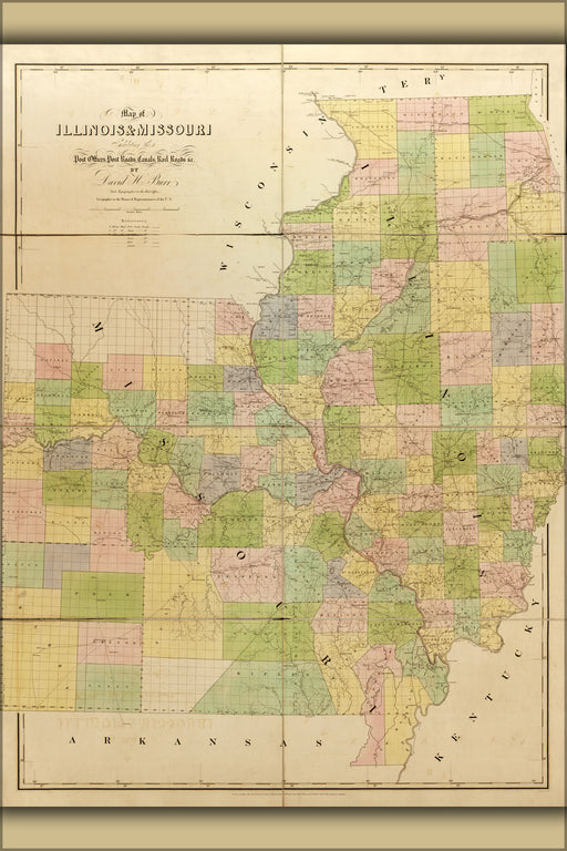 24"x36" Gallery Poster, map of Illinois, Missouri 1839