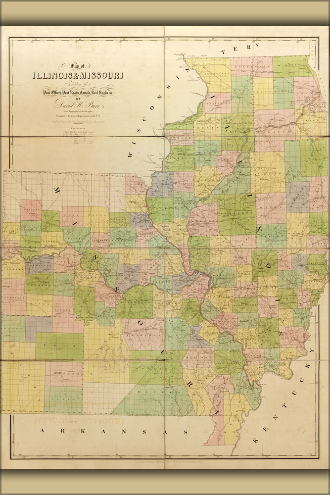 24"x36" Gallery Poster, map of Illinois, Missouri 1839