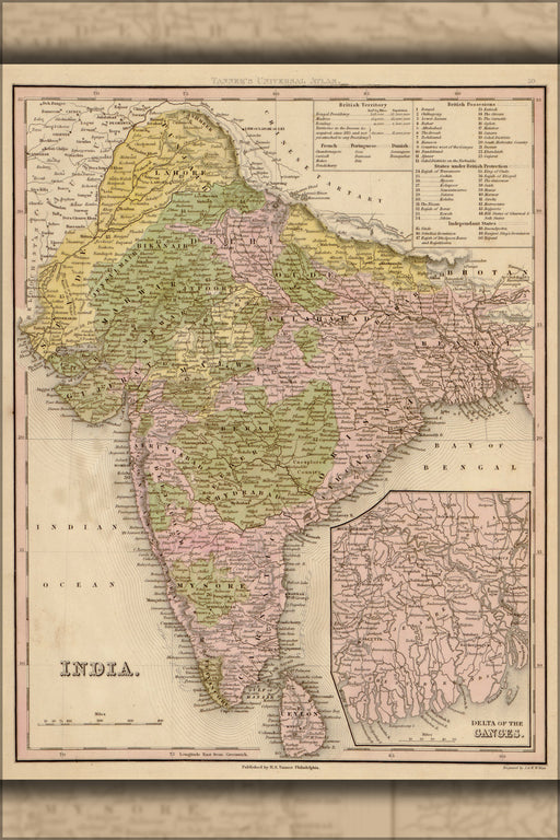 24"x36" Gallery Poster, map of India 1844