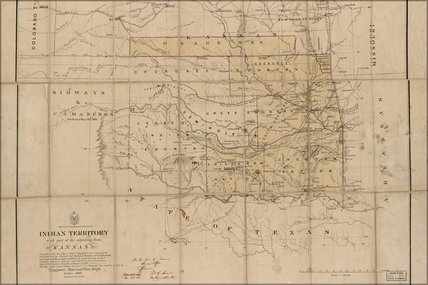 24"x36" Gallery Poster, map of Indian Territory oklahoma 1886