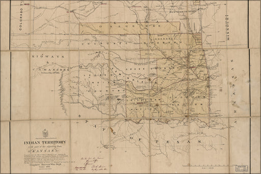 24"x36" Gallery Poster, map of Indian Territory oklahoma 1886