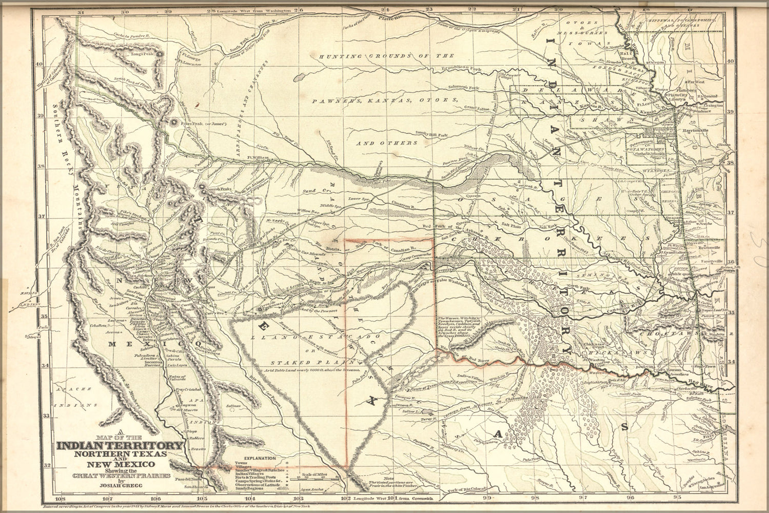 24"x36" Gallery Poster, map of Indian Territory oklahoma N Texas 1842