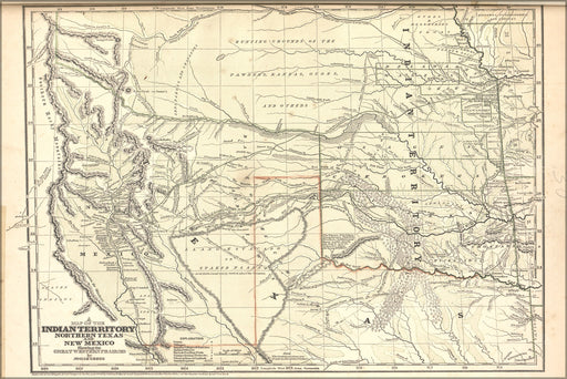 24"x36" Gallery Poster, map of Indian Territory oklahoma N Texas 1842