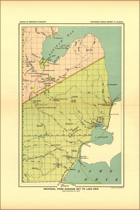 24"x36" Gallery Poster, map of Indian land cession eastern michigan 1897