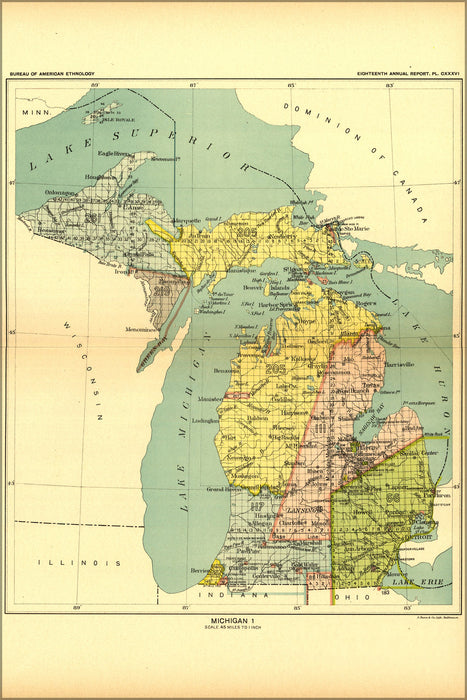 24"x36" Gallery Poster, map of Indian land cession in michigan 1897 p1