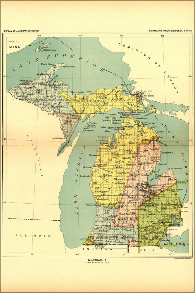 24"x36" Gallery Poster, map of Indian land cession in michigan 1897 p1