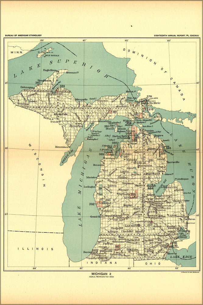 24"x36" Gallery Poster, map of Indian land cession in michigan 1897 p2