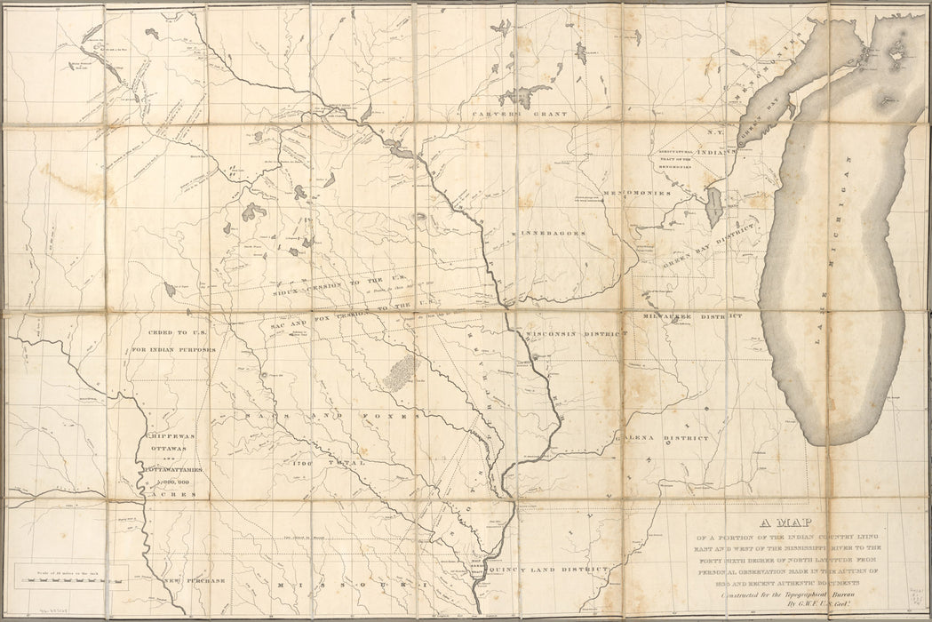 24"x36" Gallery Poster, map of Indian land wisconsin minnesota 1836