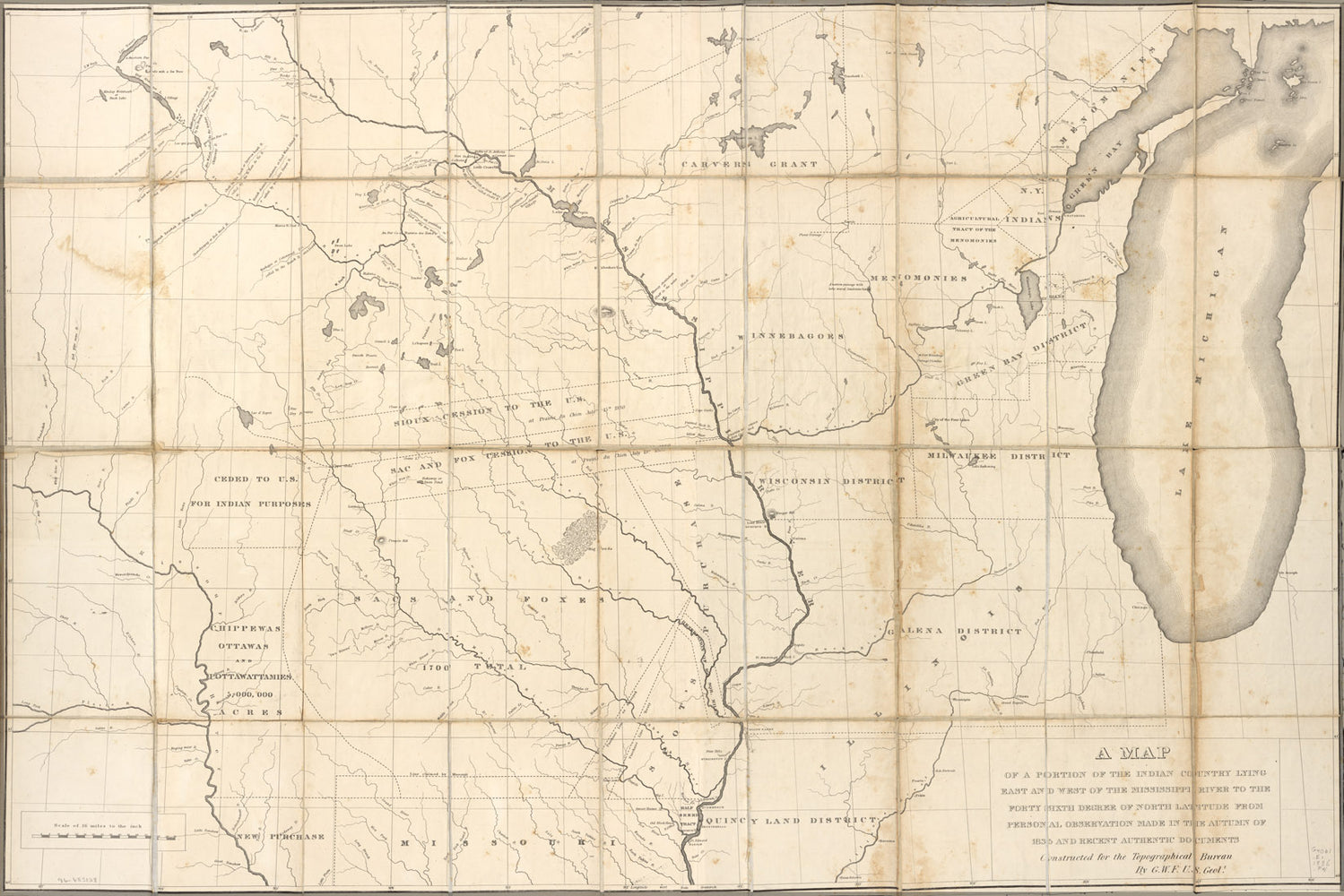 24"x36" Gallery Poster, map of Indian land wisconsin minnesota 1836