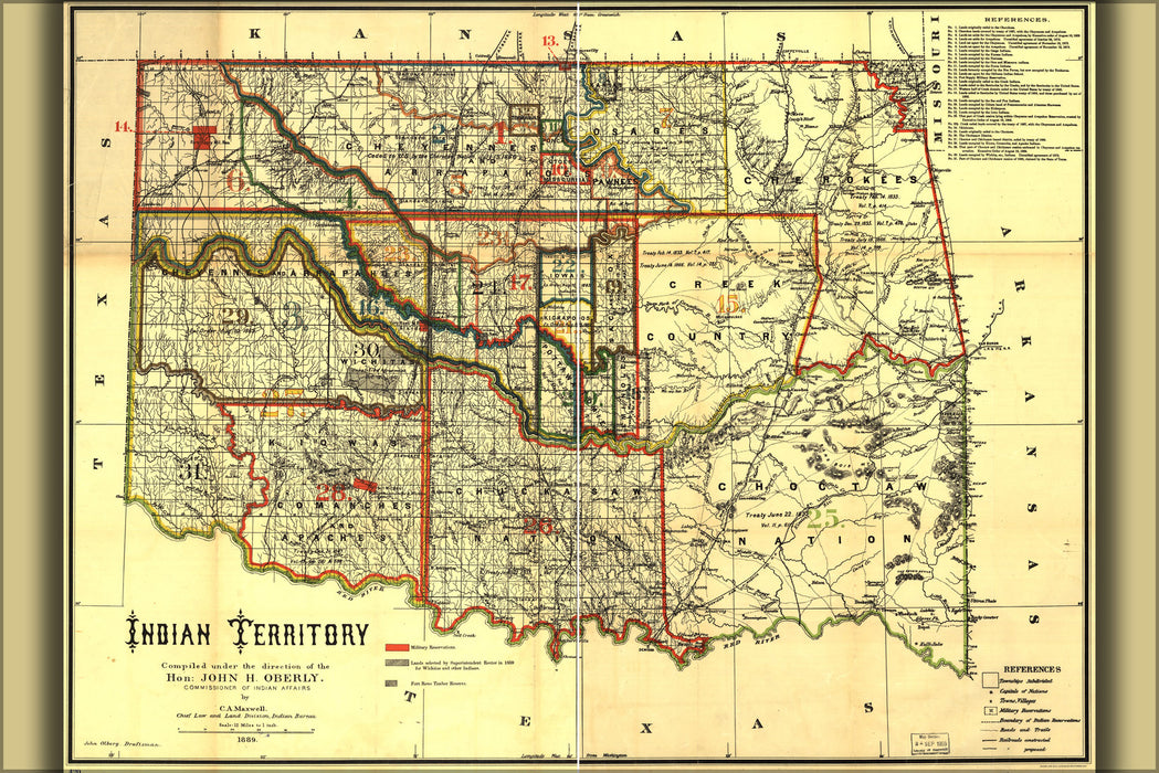 24"x36" Gallery Poster, map of Indian territory oklahoma 1889