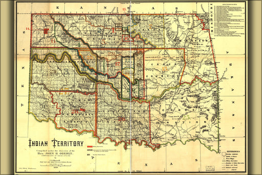 24"x36" Gallery Poster, map of Indian territory oklahoma 1889