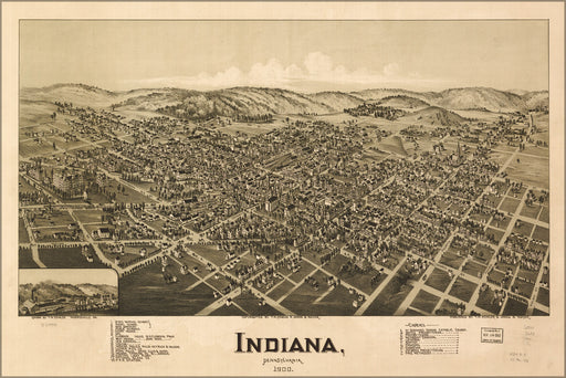 24"x36" Gallery Poster, map of Indiana, Pennsylvania, 1900