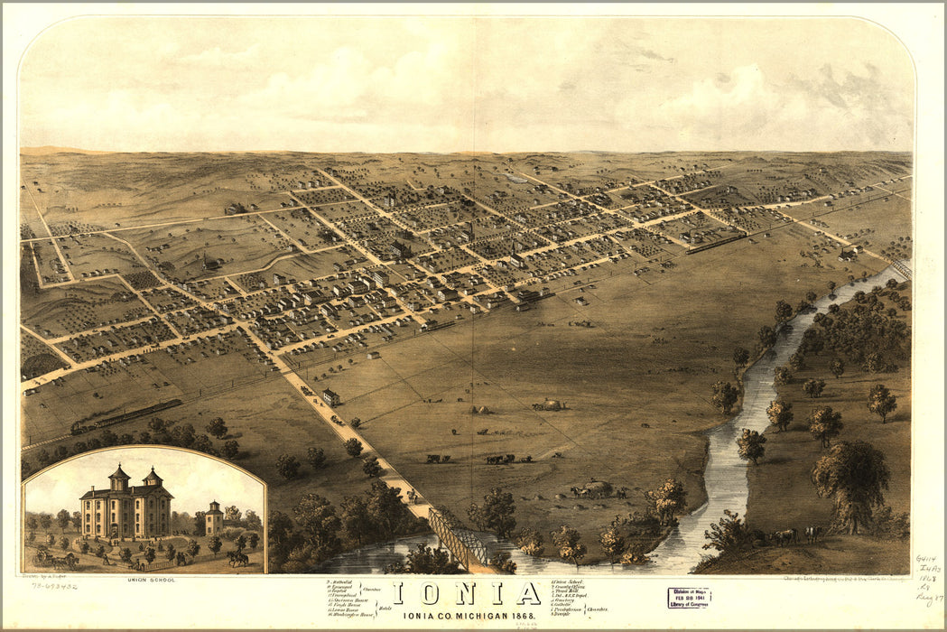 24"x36" Gallery Poster, map of Ionia, Michigan 1868