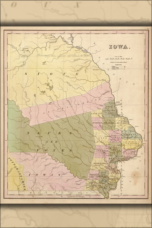 24"x36" Gallery Poster, map of Iowa 1844