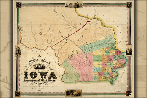 24"x36" Gallery Poster, map of Iowa 1845