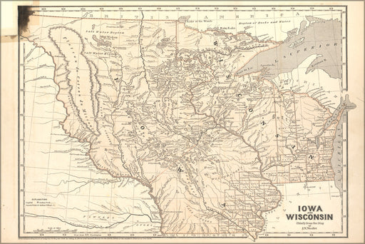 24"x36" Gallery Poster, map of Iowa Wisconsin minnesota 1842