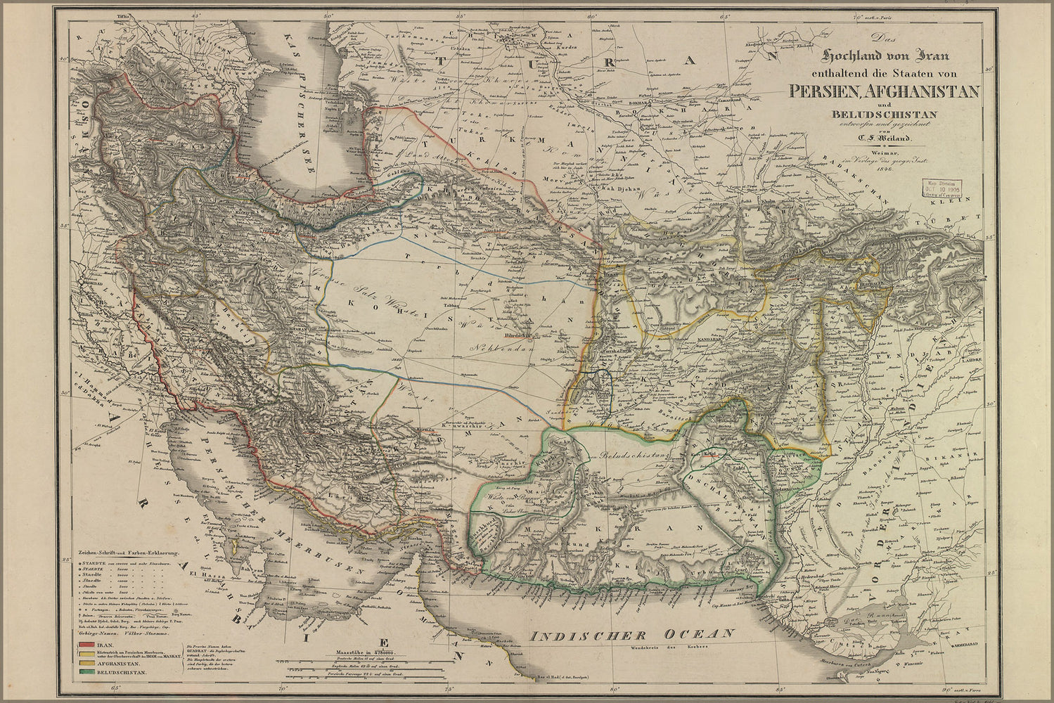 24"x36" Gallery Poster, map of Iran Persia Afghanistan Baluchistan 1846