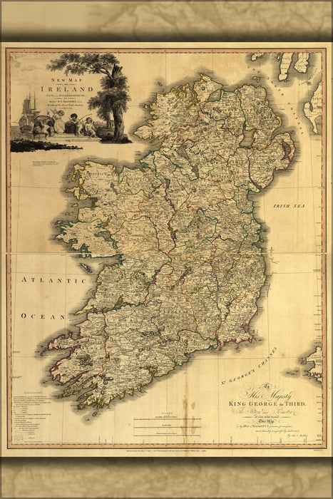 24"x36" Gallery Poster, map of Ireland 1797 p2