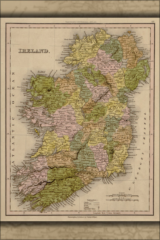 24"x36" Gallery Poster, map of Ireland 1844