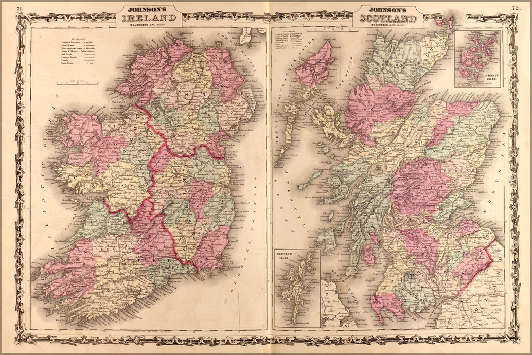 24"x36" Gallery Poster, map of Ireland and Scotland 1862