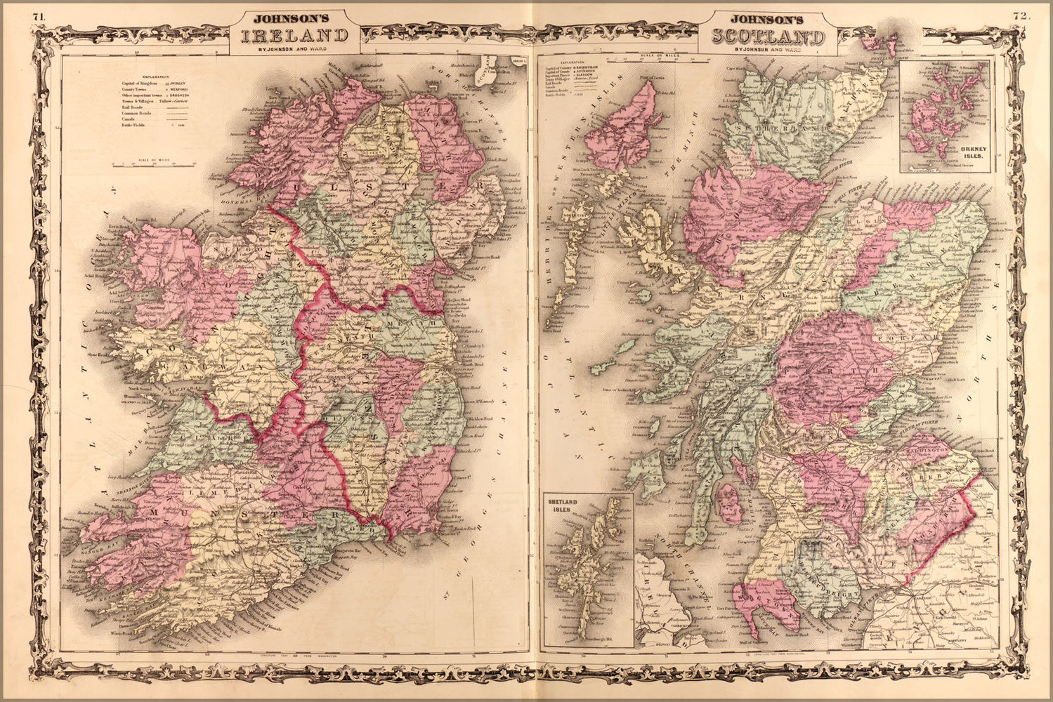 24"x36" Gallery Poster, map of Ireland and Scotland 1862