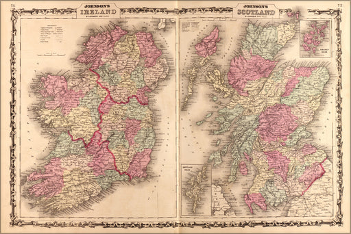 24"x36" Gallery Poster, map of Ireland and Scotland 1862