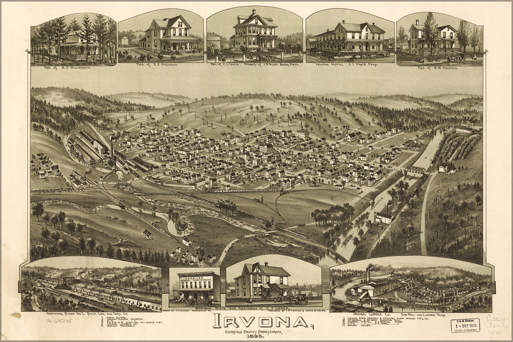 24"x36" Gallery Poster, map of Irvona, Pennsylvania 1895